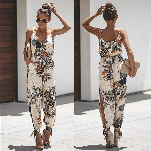 White Floral Jumpsuit - Picture 2 of 8